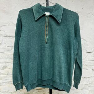 Vintage 70s Sears Kings Road Quarter Zip Sweatshirt Collared Green Long Sleeve